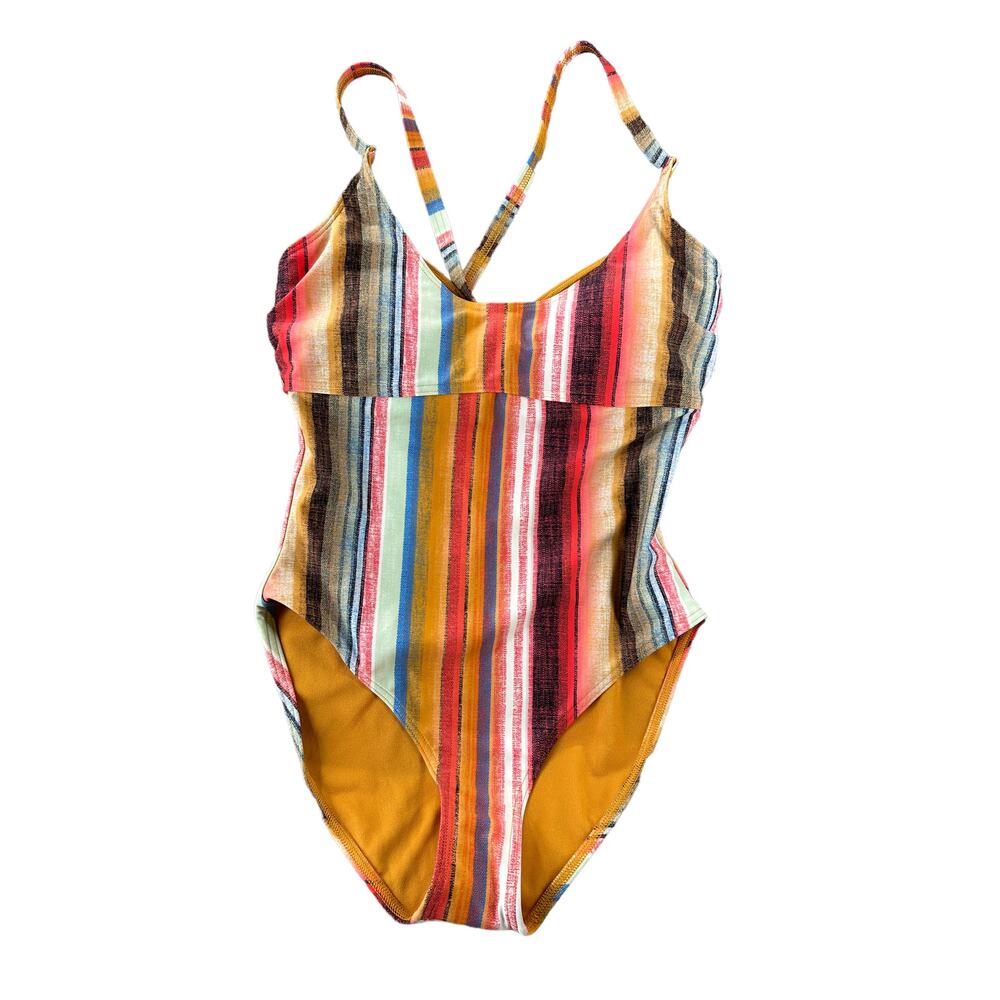 *NWT Prana Marina Multicolored Stripe One-Piece Swim Bathing Suit Size 34D/Small